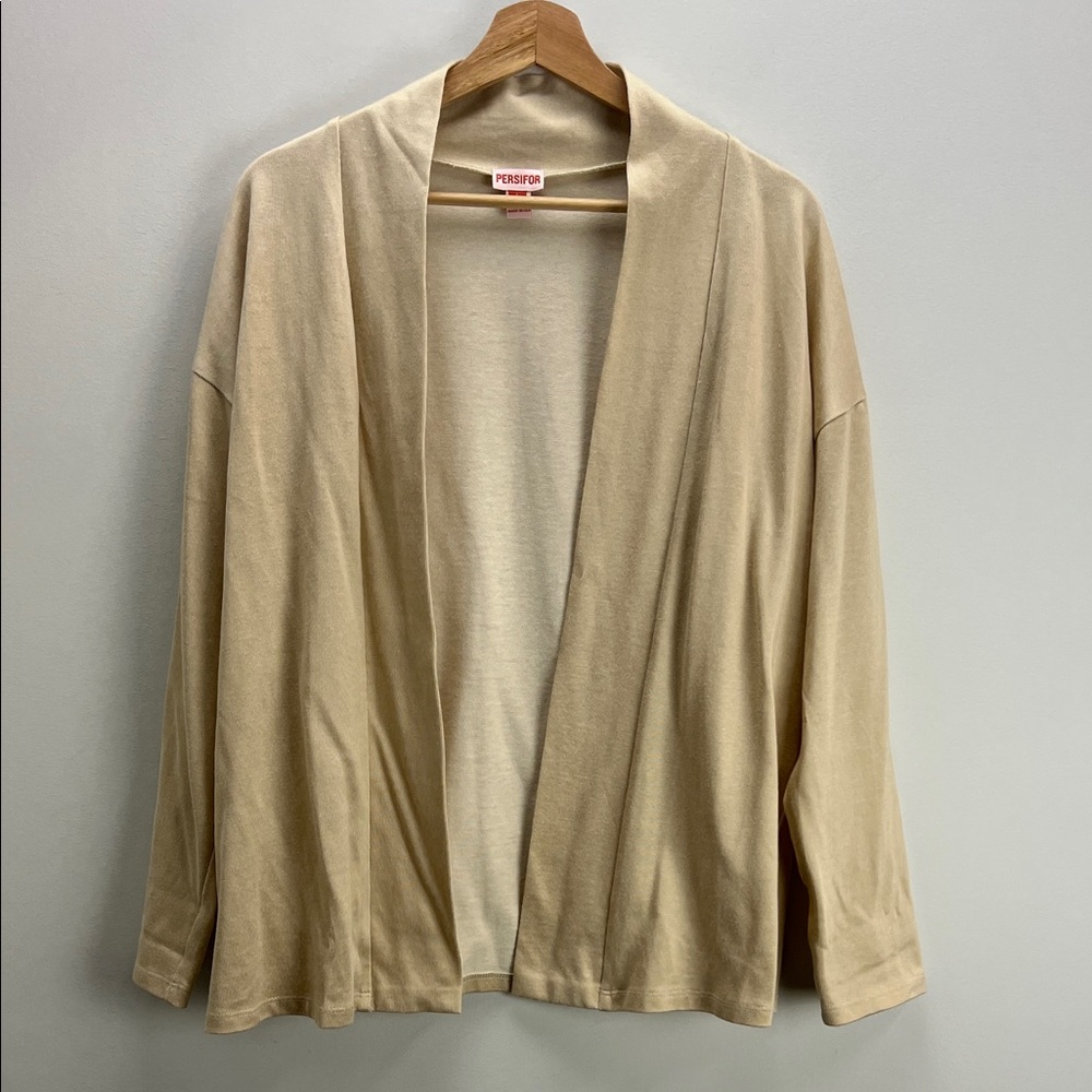 Persifor Tuckernuck Open Front Cardigan Sweater Cream Gold Layering Large